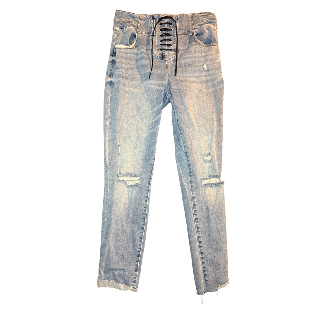 Juicy Couture Melrose Jeans Womens 31 Blue Lace Up Corset Distressed High Rise